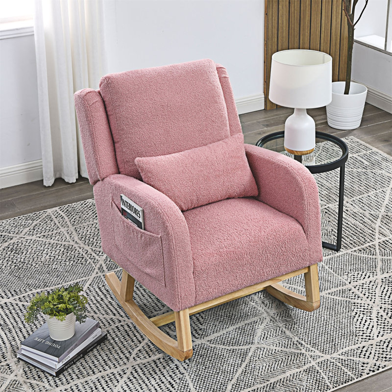 Chaise berçante d'appoint, Tissu rose en peluche