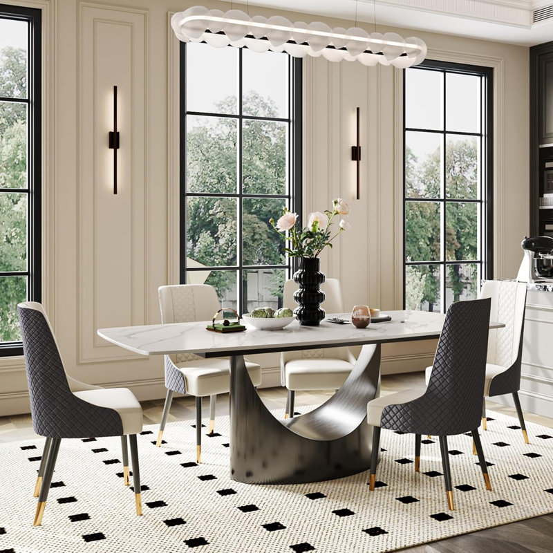 Table de salle à manger Modern, H 30 po x L 70 po x l 35 po, Blanc mat, Gris