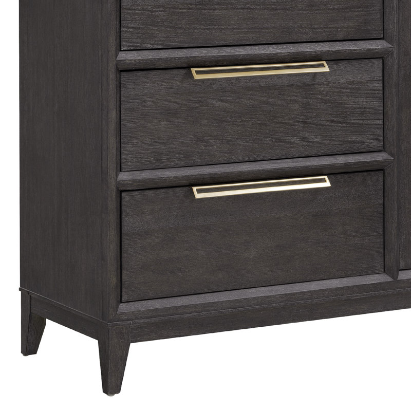 Quincy Brown Mid-Century 5-Drawer Chest with Cabinet