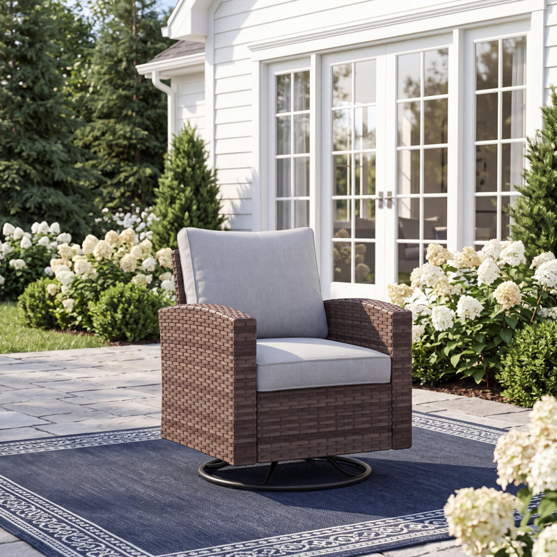 Outdoor Hand-Woven Wicker Patio Swivel Chair, Gray, Gray