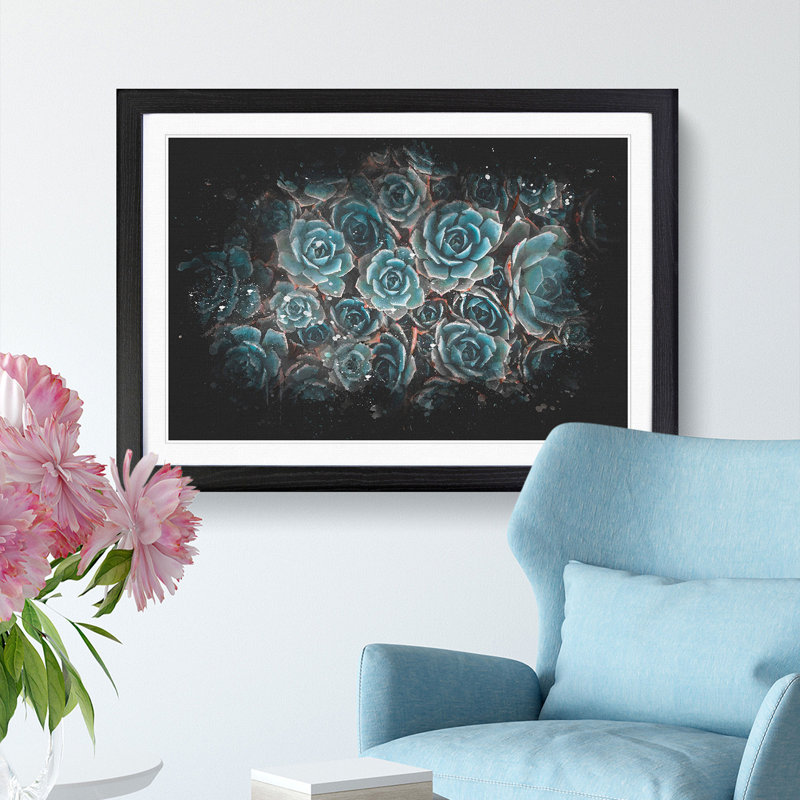Succulent Plants - Picture Frame Graphic Art Print, 33cm H x 45cm W x 2cm D, Black Framed