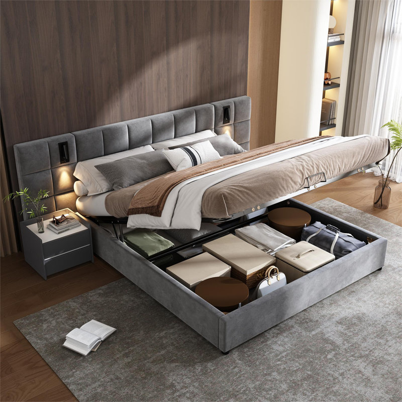 Mudsir Upholstered Ottoman Storage Bed, Super King (6')