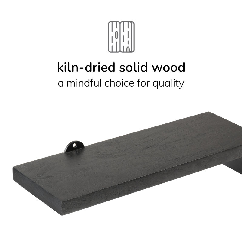 Rhody 2 Piece Solid Wood Wall Mounted Shelf, Black
