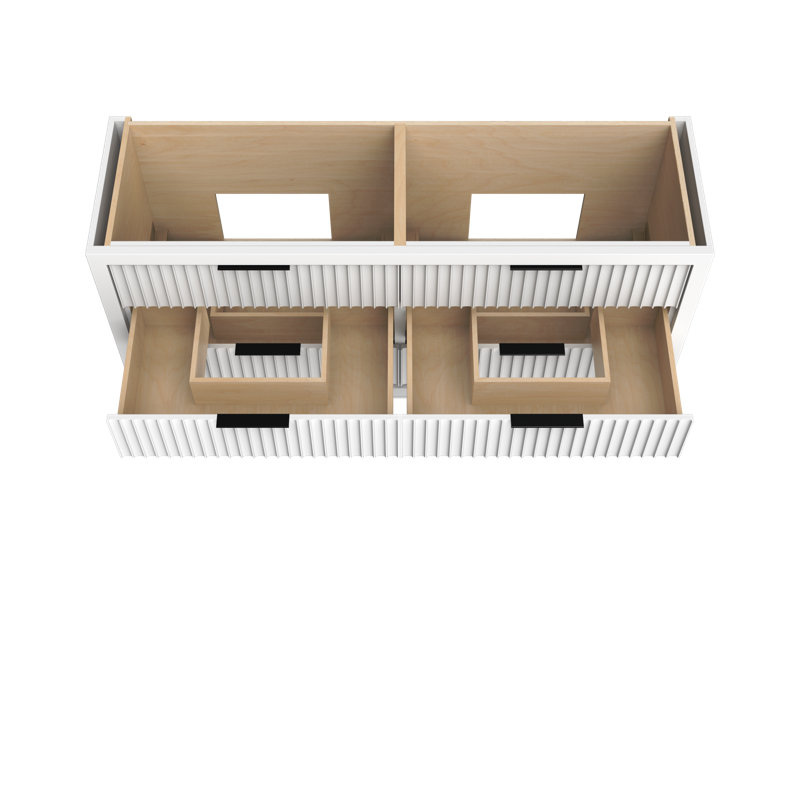 Lecrieú Double Drawer Bath Vanity, Pure White, Matte Black, 72"