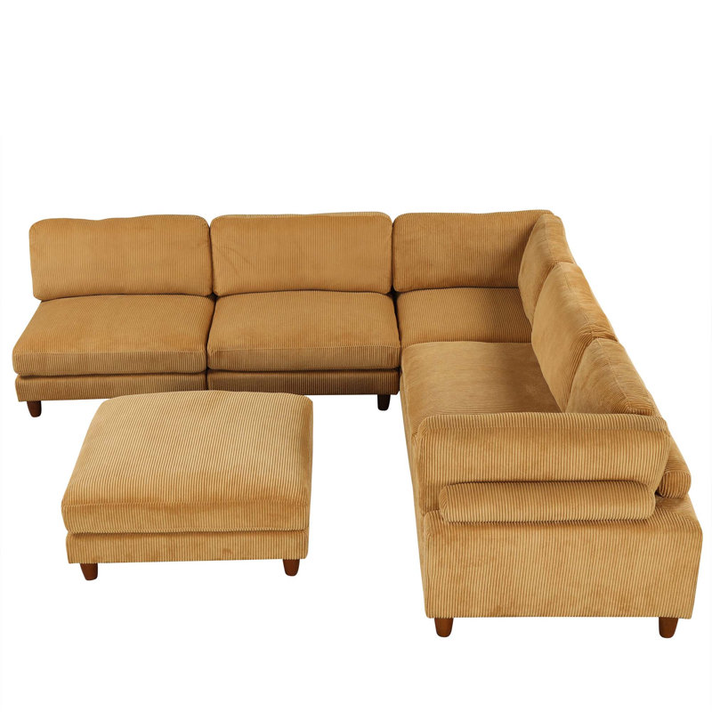 Canapé modulaire modulaire avec repose-pieds en L pour salon, bureau, Polyester jaune