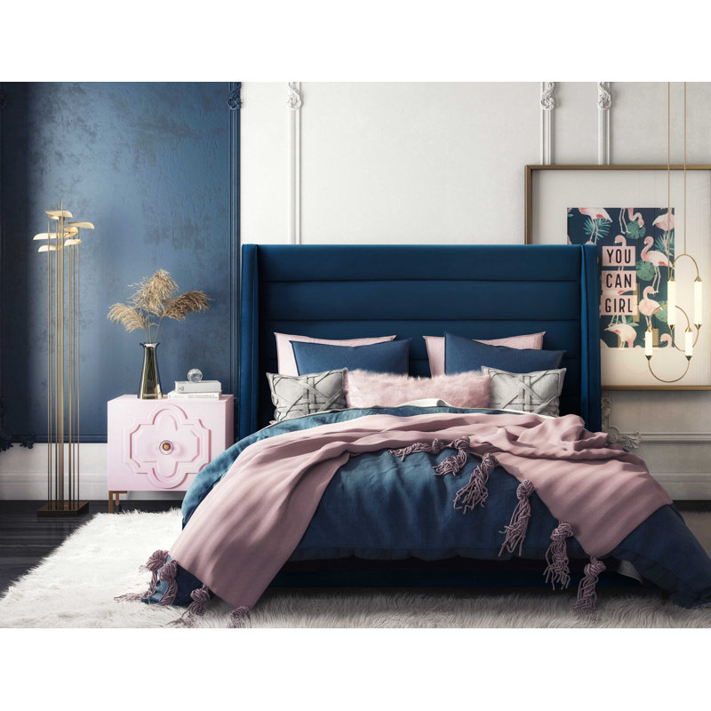 Lit plateforme tapissier Lohmann, Grand, Bleu marine