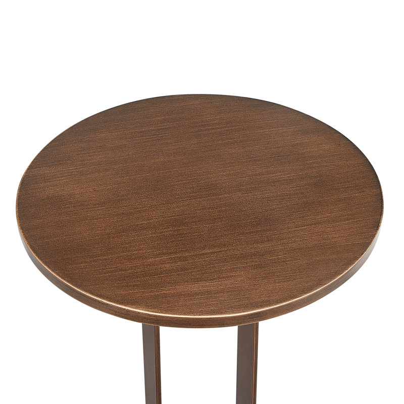Table d'appoint ronde, bronze antique, plateau en métal de 16,08 pouces, piédestal ouvert à base ouverte unique