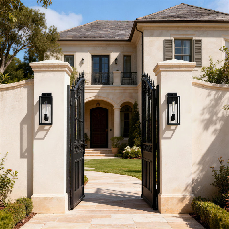 Black Rectangular Double-Bulb Outdoor Walllamp(Set Of 2), 15.75" H x 6.29" W x 7.87" D, Black