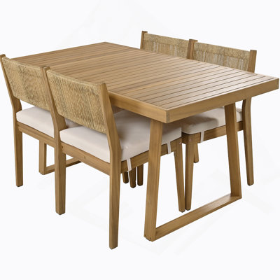 Outdoor Acacia Wood Dining Table And Chair Set, Thick Cushions