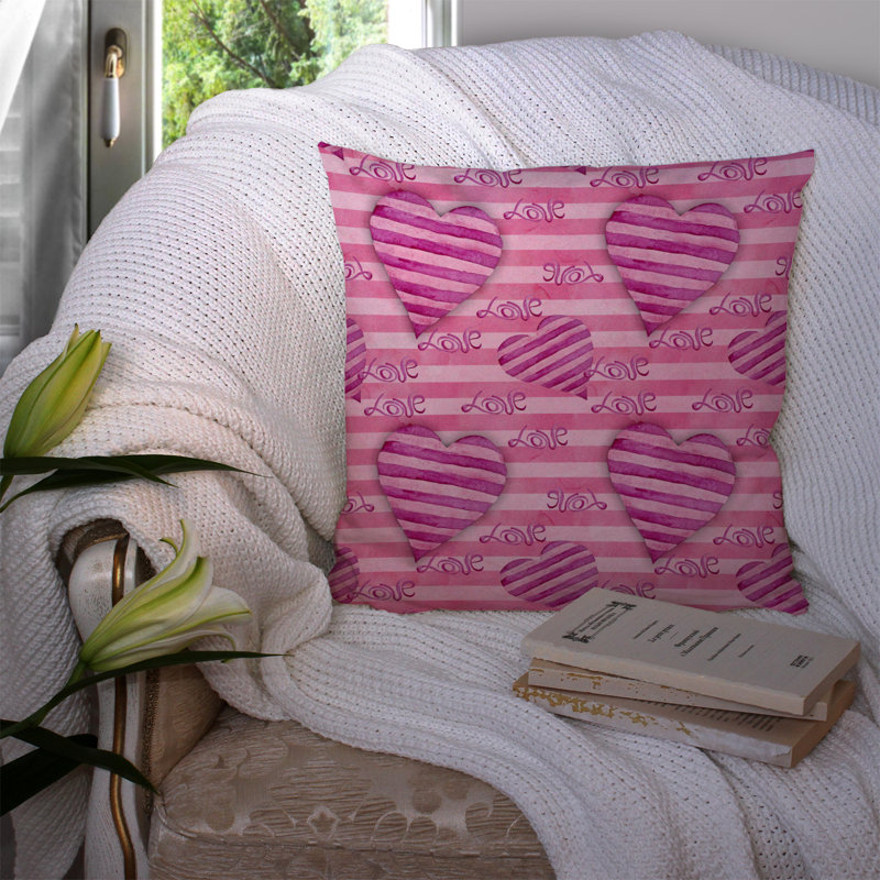  Coussin décoratif extérieur Hot Striped Hearts, 18 po x 18 po, Rose