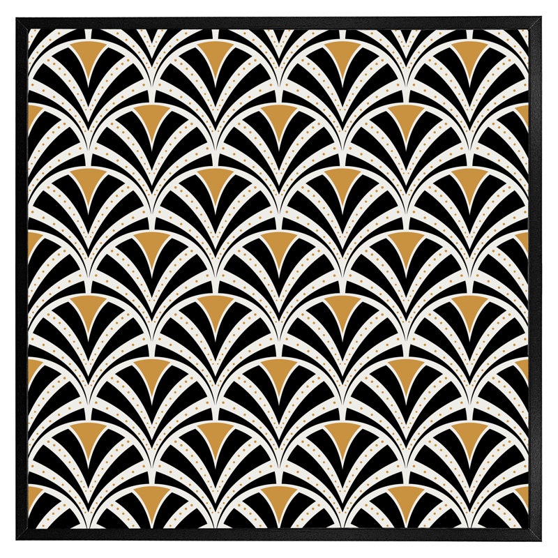 Ellston Black & Gold Shells Geometric - Single Picture Frame Print, 31cm H x 31cm W x 4cm D, Black Framed