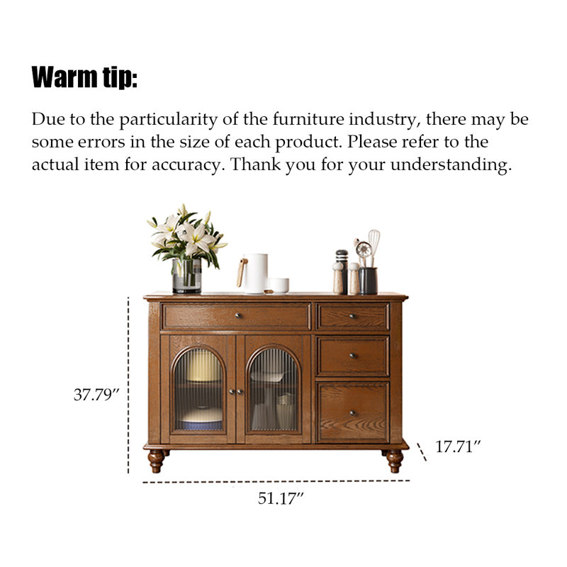 American-Style Solid Wood & Glass Sideboard