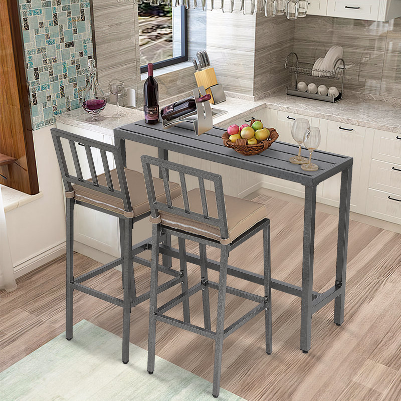 2 - Person Patio Dining Set with Rectangular Table , Cushions Included, Gray, 54.6" W x 36.97" H