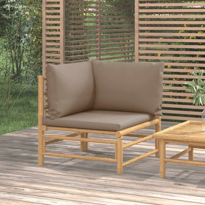 Garden Corner Sofa Taupe Bamboo Polyester Cushions Outdoor Corner Sofa Set Modern Design