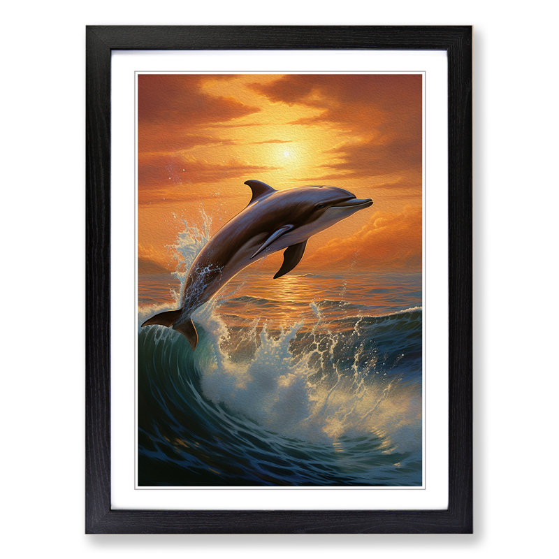 Dolphin Informel - Single Picture Frame Print on Wood, 46cm H x 34cm W, Black Framed