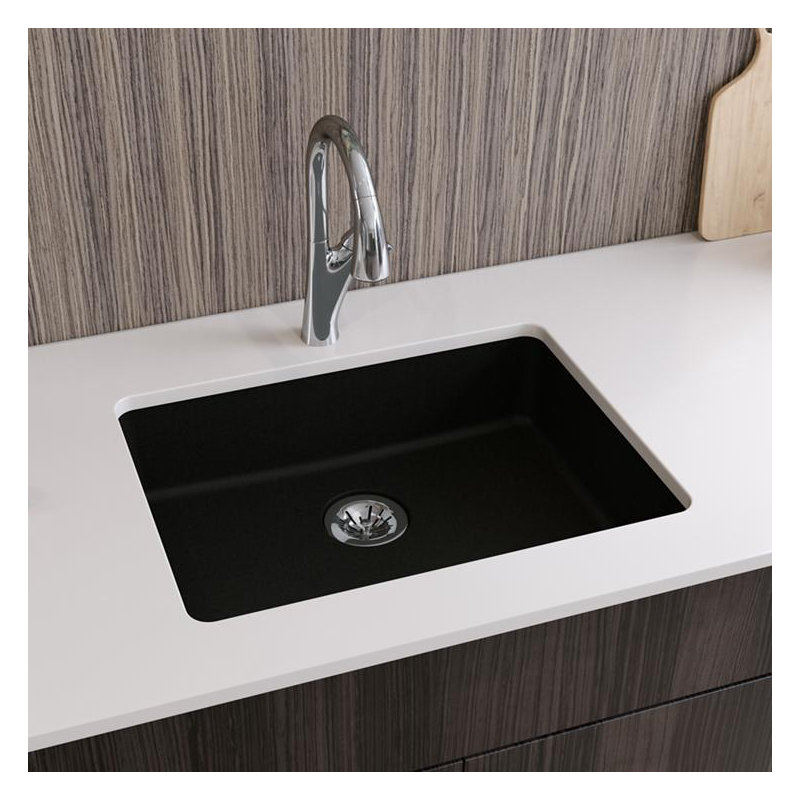 Quartz Classic 25" x 18-1/2" x 5-1/2" Undermount Kitchen Sink with Perfect Drain, Black