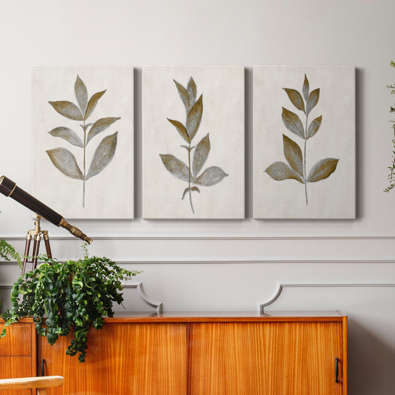 Bronze Leaf I - ensemble de 3 reproductions sur toiles tendues, H 48 po x l 96 po x P 1 po