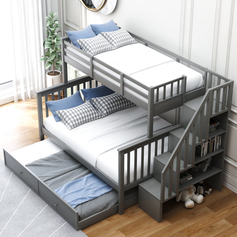 Alaina Twin Over Full Solid Wood Bunk Bed with Trundle by Three Posts™ Baby & Kids, Gray
