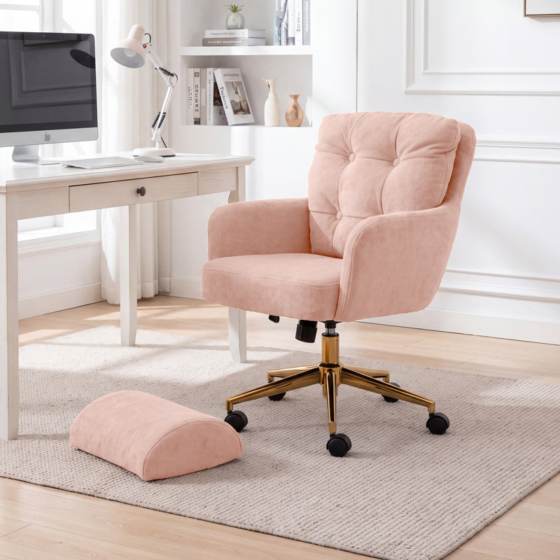 Fauteuil de bureau rembourré avec repose-pieds, Rose