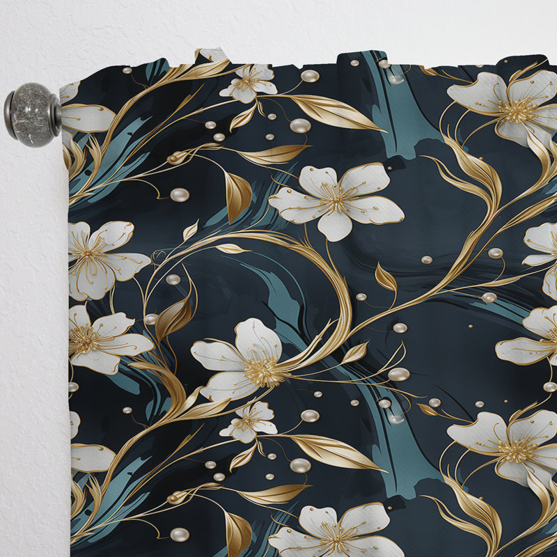 Rich Emerald and Gold Floral Marble Motif - Rideau obscurcissant en marbre abstrait - 1 panneaux, L 52 po x L 90 po