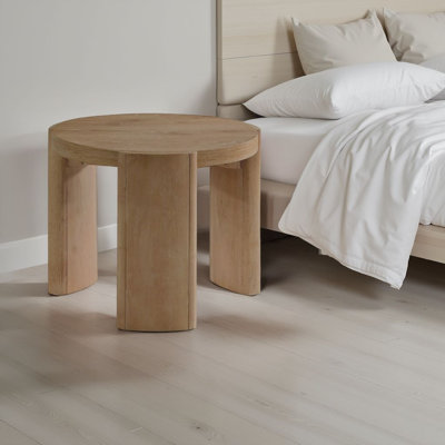 Table de bout Timore, plateau rond en bois de chêne brun de 20 po, base de socle