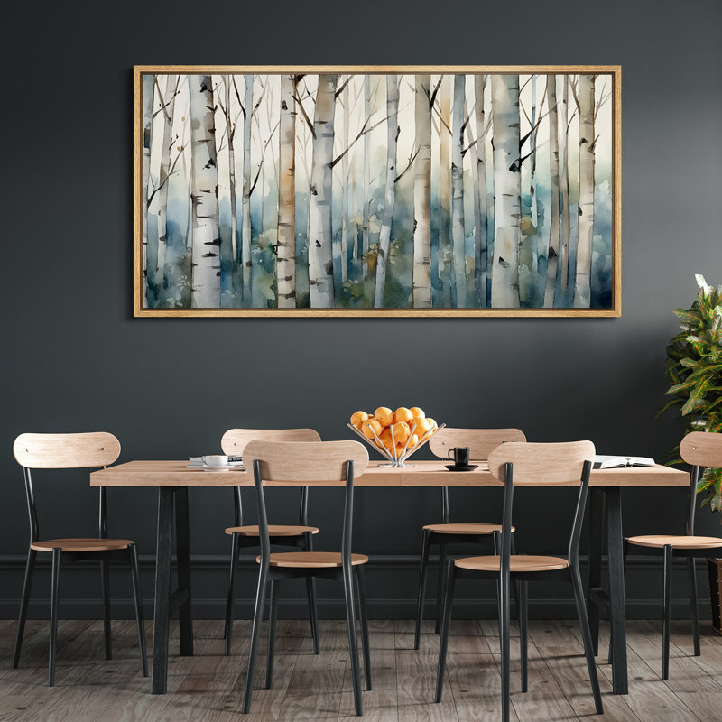 Blue Birch Tree Forest - Oversized Framed Wall Decorations Canvas Print, Natural, 30" H x 60" W