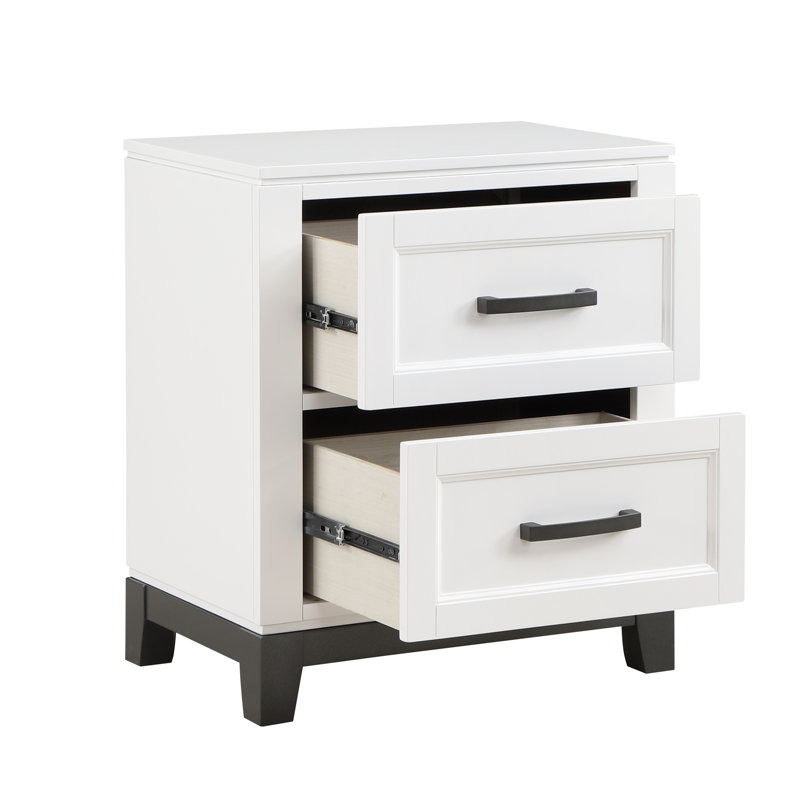 Table de chevet 2 en blanc - Meuble de rangement rustique en bois 2 tiroirs