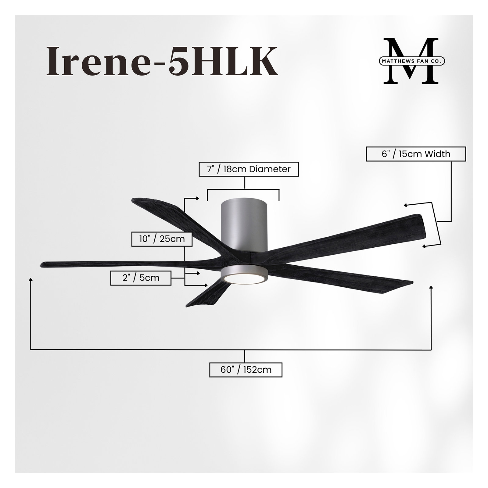 Irene 5 - Blade LED Ceiling Fan with Light Kit Included, Brushed Nickel, Matte Black, 60"
