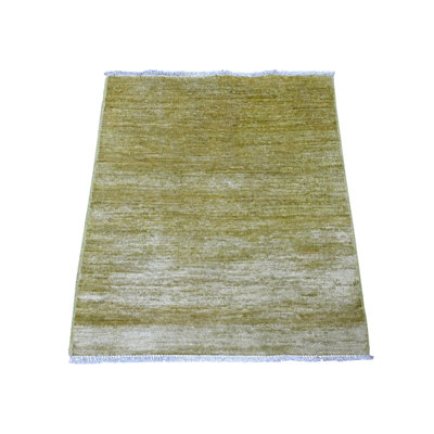 Tapis vert uni 2 pi 10 po x 2 pi 10 po, vert uni, noué à la main, laine Ghazni filée à la main, luxuriante et moelleuse, tapis, échantillon, carré