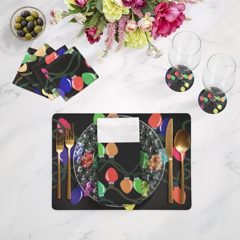 Xmas Vegan Leather Rectangle Placemats, Black