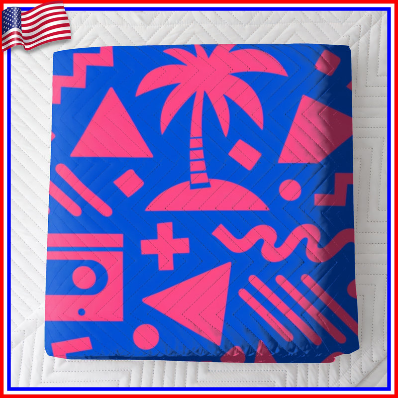 Couvre-lit matelassé rétro géométrique rose bleu toutes tailles, Double