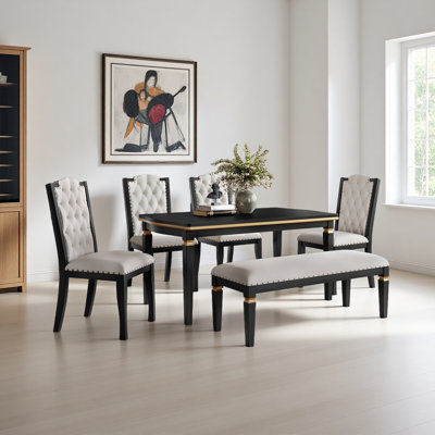 6-Piece Kitchen Dining Table Set, 60" Rectangular Table And 4 High-Back Tufted Chairs & 1 Bench For Dining Room And Kitchen,Sturdy Modern Design