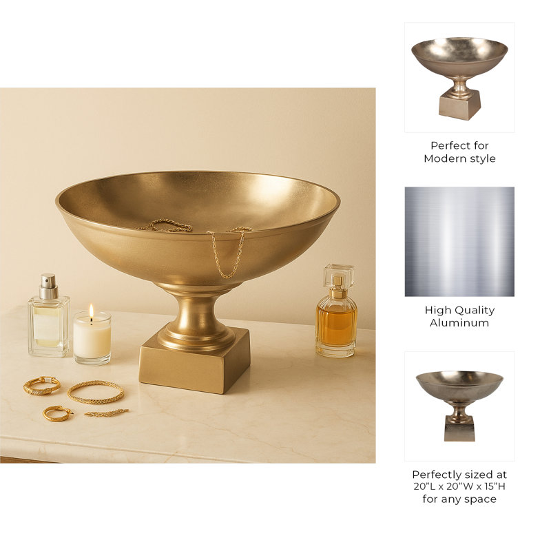 Kenosha Handmade Aluminum Decorative Bowl, Gold