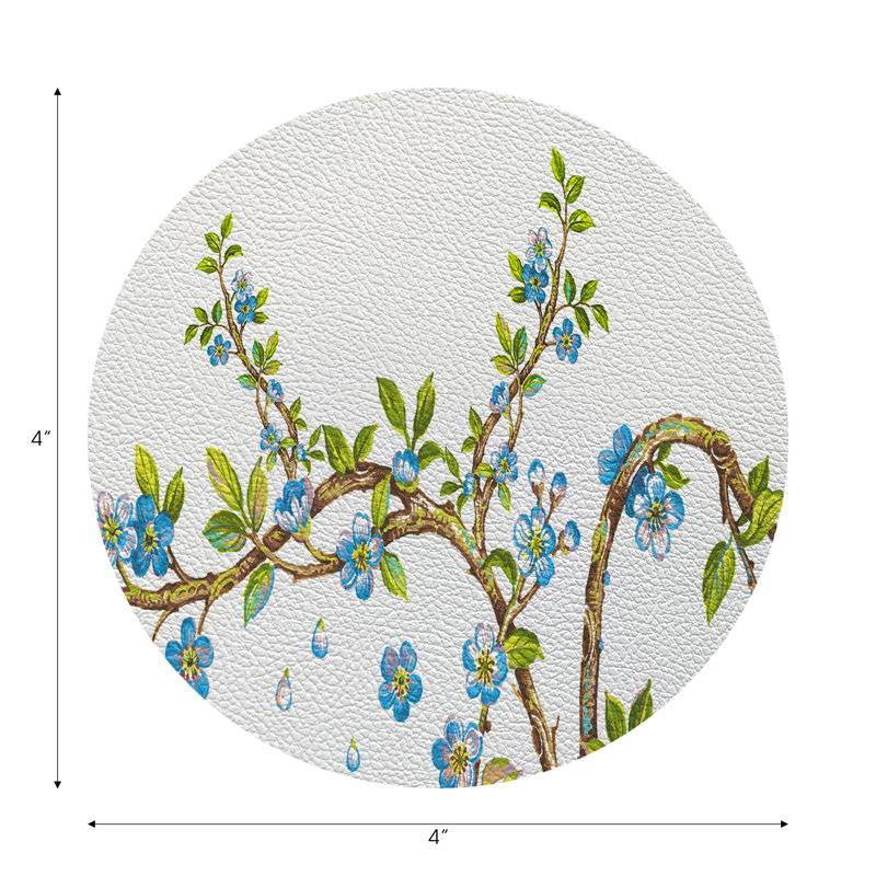 Sous-verres ronds en cuir Cherry Blossom, Bleu