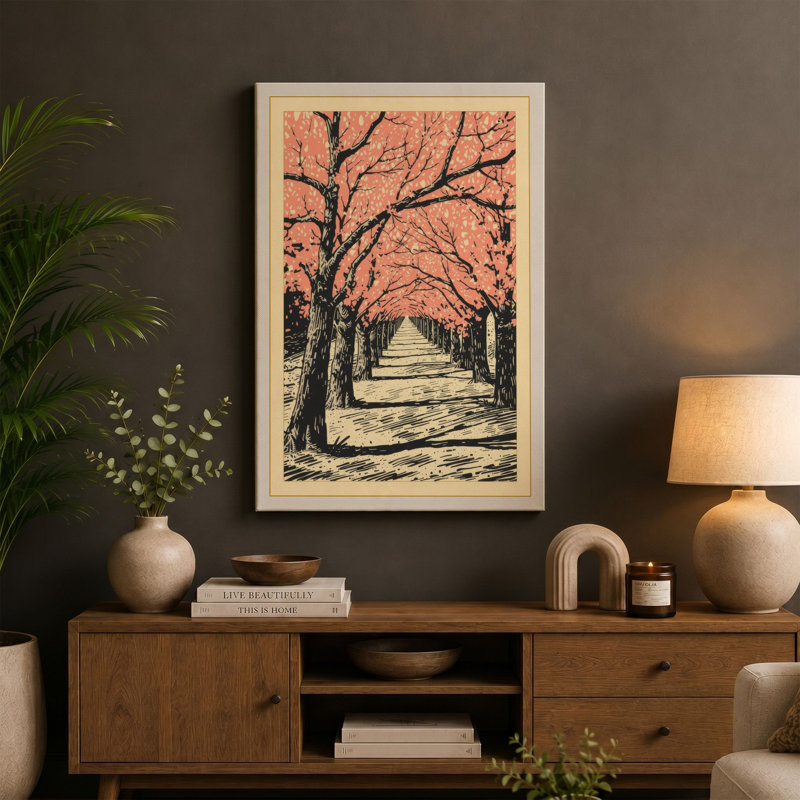 Tree-Lined Avenue Scandinavian - Wrapped Canvas, 36x24 - 91.4 x 61.0 cm, Cream Border