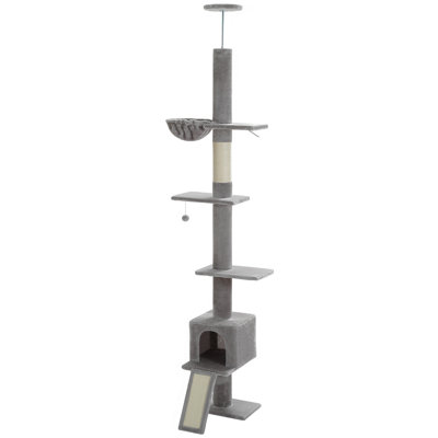 Gothic Cat Tree Floor to Ceiling, Tall Cat Tower, Adjustable Height (83''-108'') 5 Tiers Climbing Tree for Indoor Cats with Cat Condo, Scratching Post and Ladder
