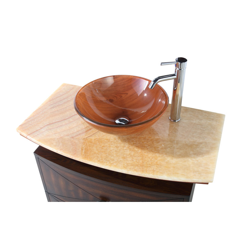 Valentina 36'' Medium Brown Birch Wood Vessel Sink Vanity with Marble Top