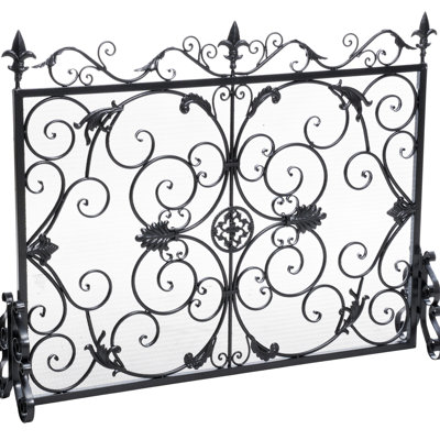 Pare-étincelles décoratif en fer, noir orné, 10 po x 44 po 35,5 po, rehausse l'ambiance et le charme de la clôture forgée avec design, thermolaqué noir, P 44,08 po x l 9,92 po x H 35,31 po.