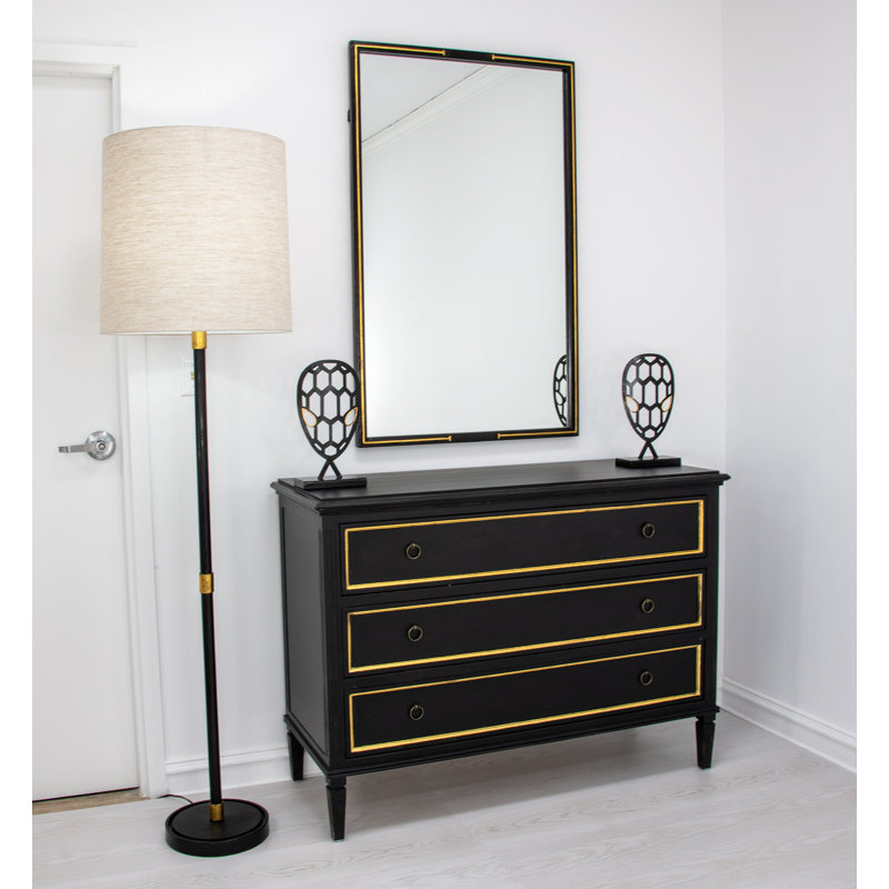 Lauren 3 - Drawer Solid Wood Dresser, Black/Gold