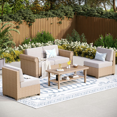 Rattan 4 - Person Seating Group with Cushions