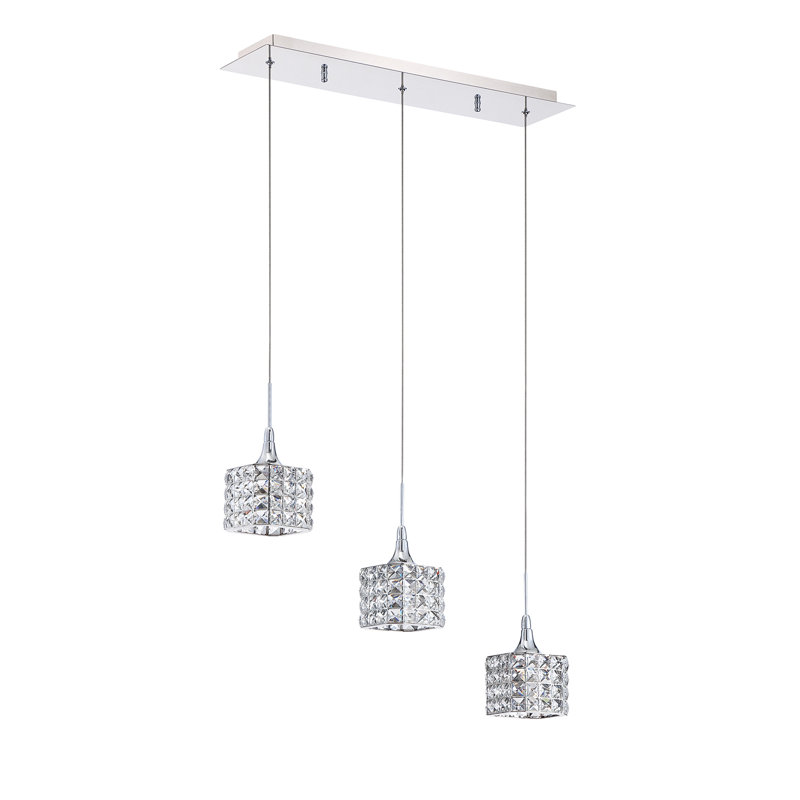 Elegant Chrome and Crystal 3-Light Mini Pendant Bar