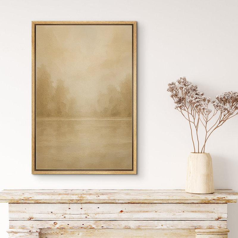 «Calm Misty Lake Landscape in Warm Neutral Tones», impression murale sur toile, H 24 po x l 16 po x P 1,5 po