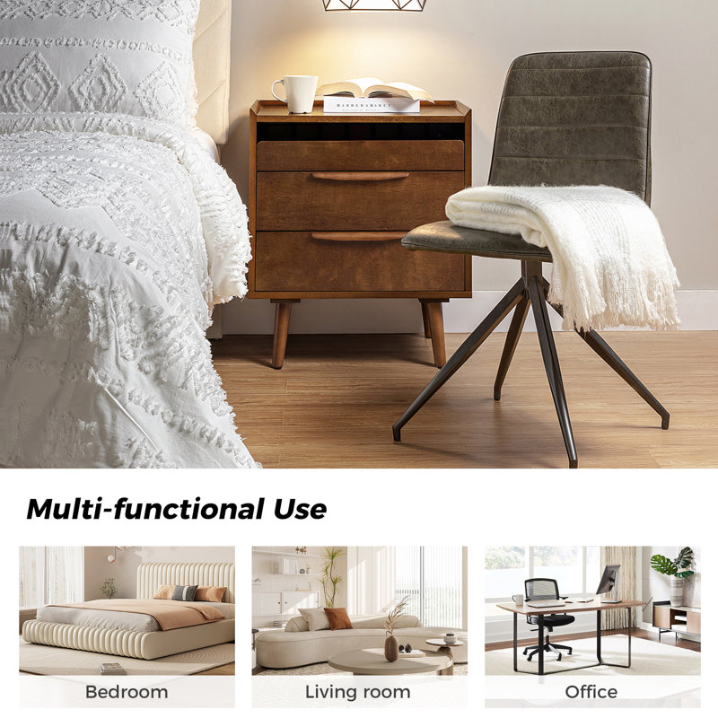 Mid-Century Modern 3-Drawer Nightstand Set
