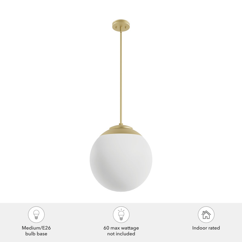 Hepburn 16" Modern Brass Globe Pendant with White-Cased Glass