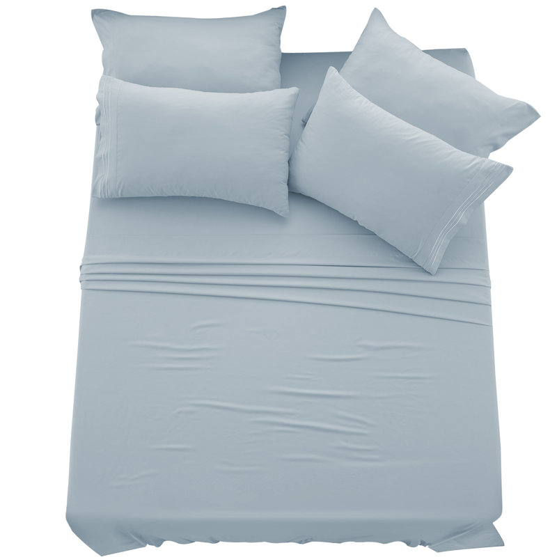 Ensemble de draps en microfibre 6 pièces Lux Decor, Ensemble de draps pour très grand lit + 1 drap-ho, Bleu glacier