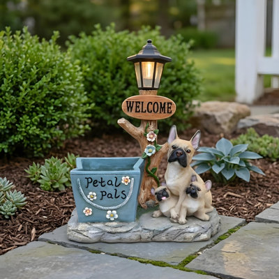 Statue de jardin de bouledogue français