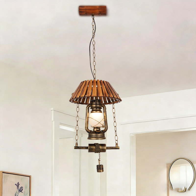 Luminaire suspendu rustique en bois et métal
