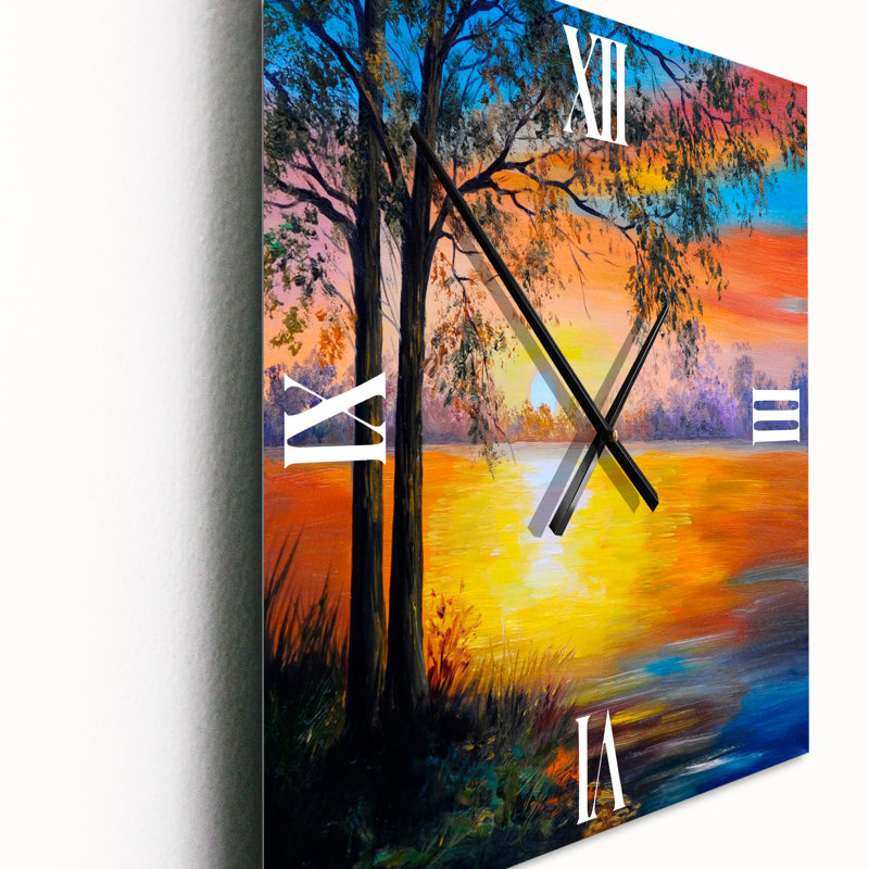 Horloge murale soirée arbre près du lac, Petit