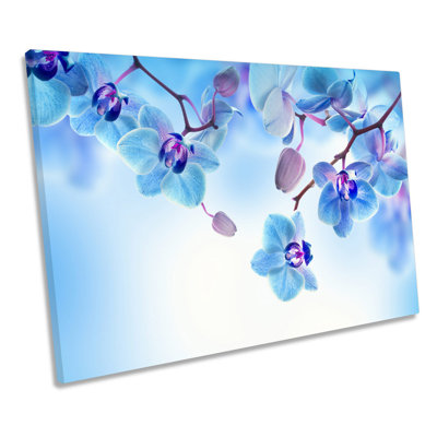 Blue Floral Flowers 1 Piece Wrapped Canvas Wall Art