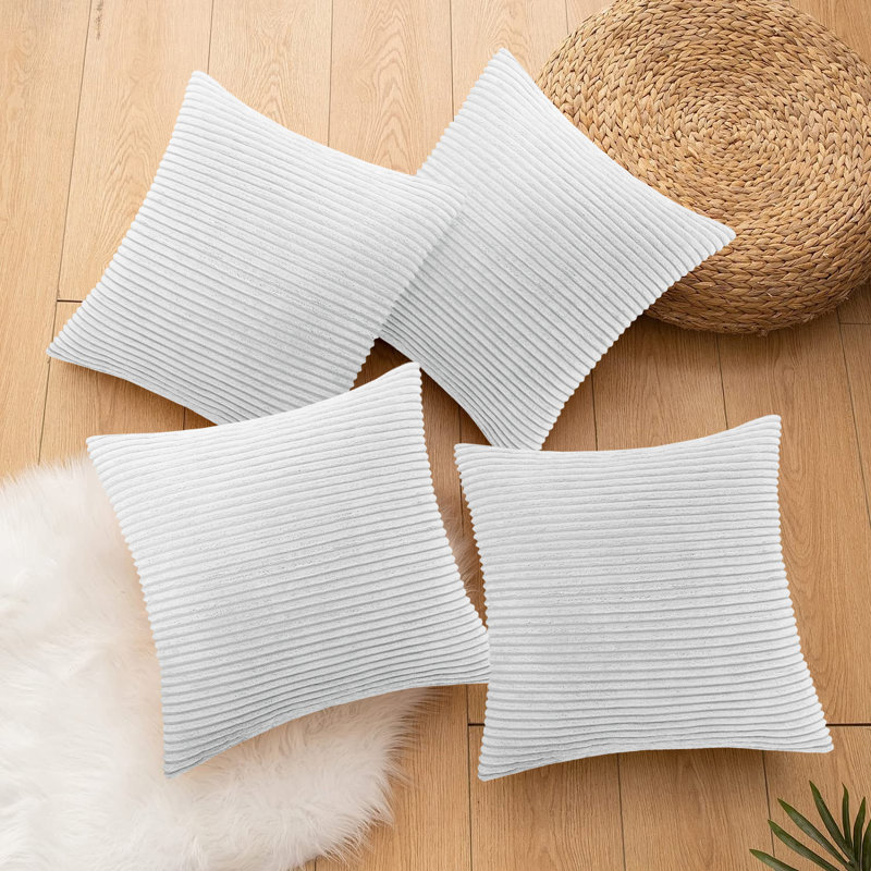 Striped Square Euro Cushion Cover, White